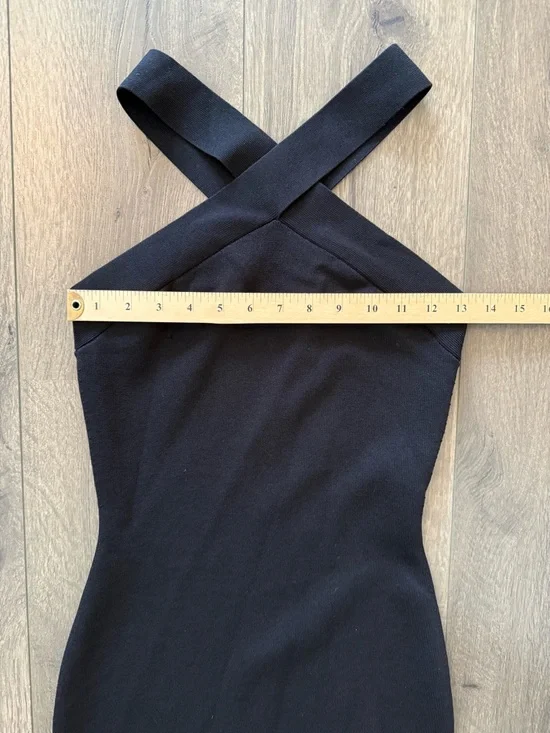 Babaton Black Cross Strap Midi Dress Size Small Bodycon Minimalist Chic - Picture 8 of 9